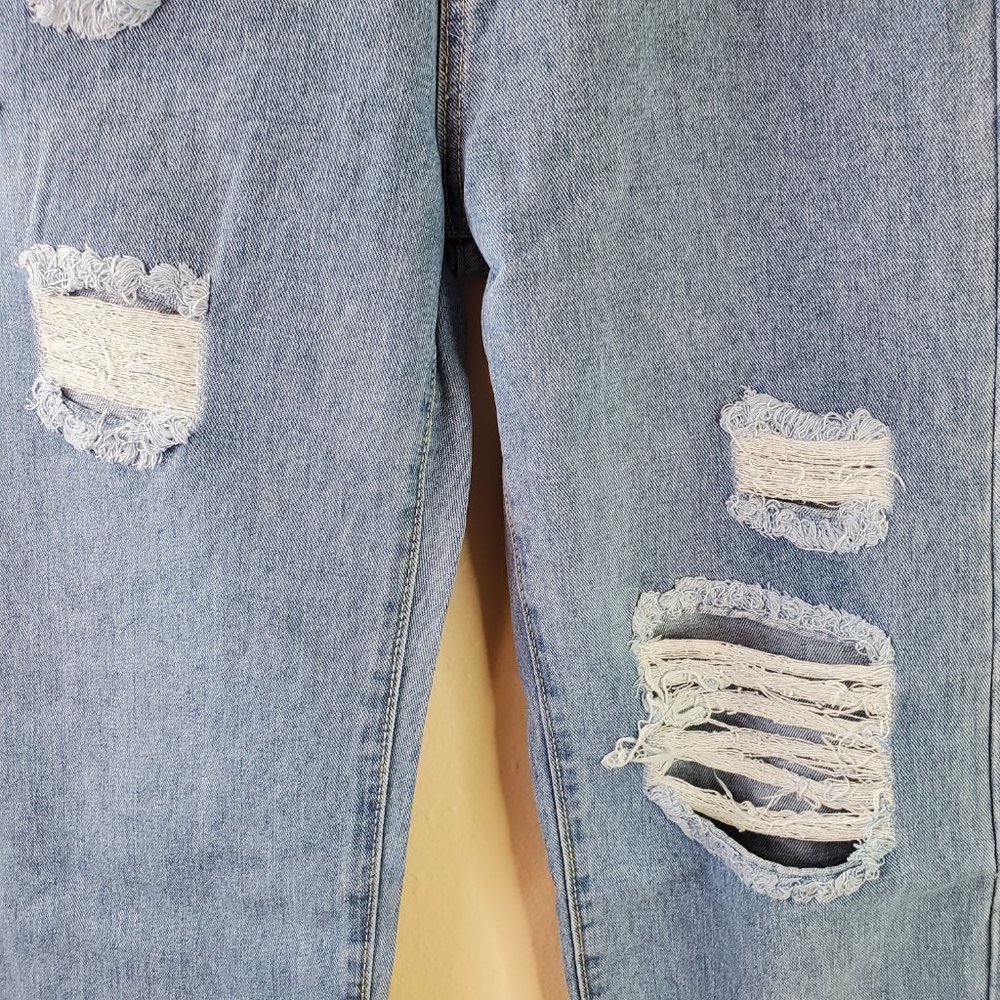 Shein Womens Blue Wash Factory Distressed High Waist Ripped Jeans - Picture 3 of 12